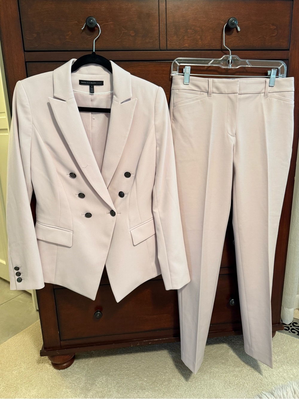 White House Black Market Blush Double-Breasted Blazer with Matching Pants